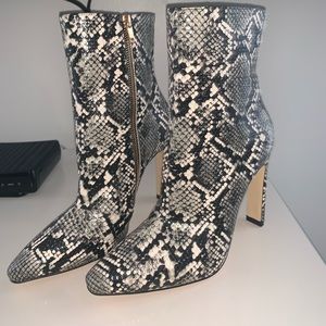 Snake print boot heels